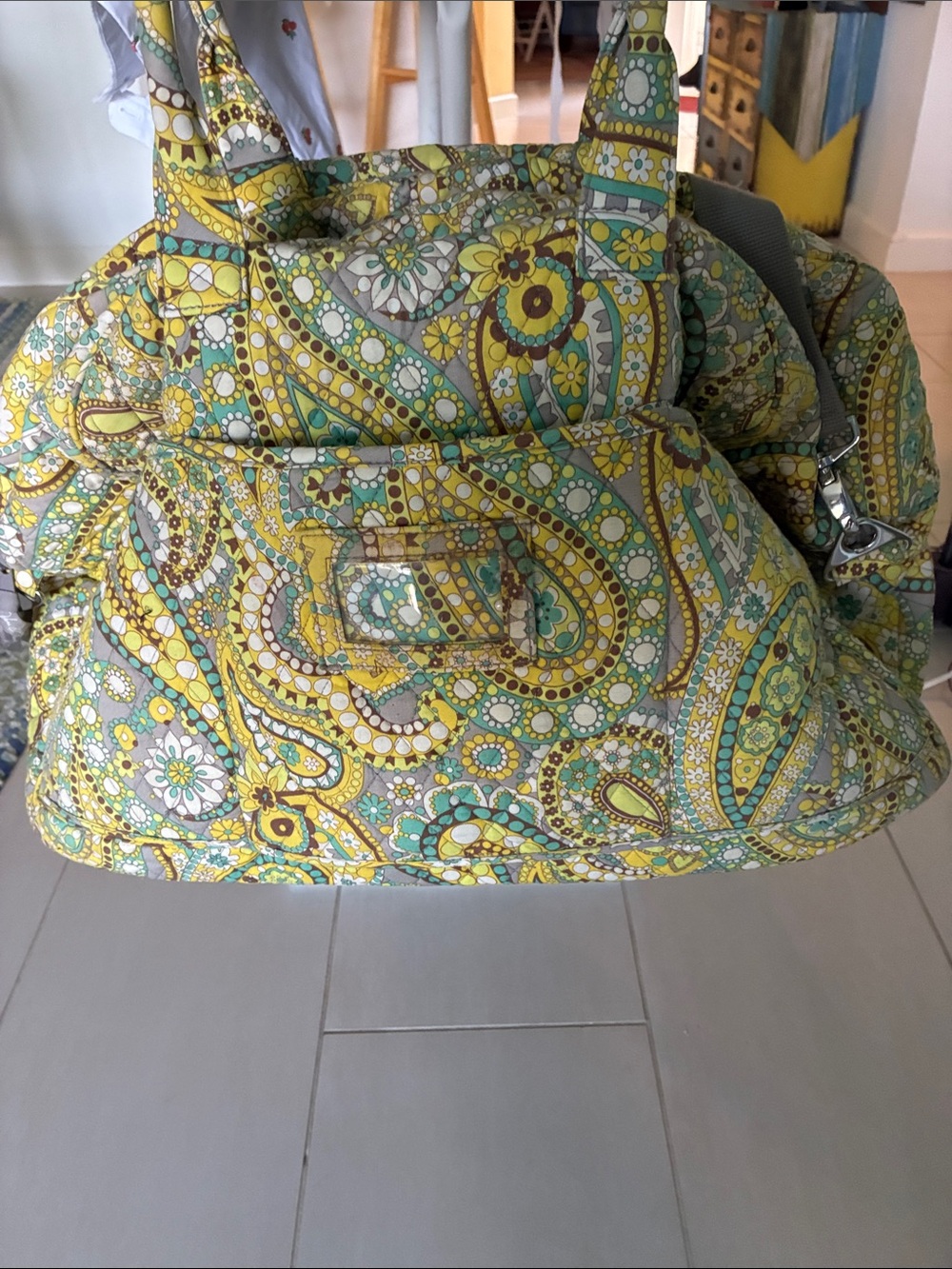 Vera Bradley Quilted Paisley Travel Bag in Yellow, Green & Gray